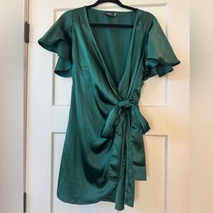 VICI Emerald Green Satin Wrap Mini Dress